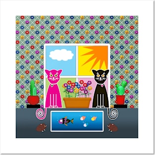 Folk Art Cats Posters and Art